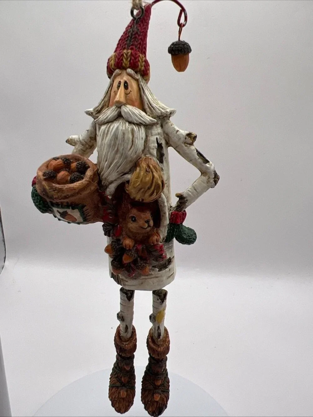 Kurt Adler Hinged Leg Santa Christmas Ornament Squirrel Acorn Birch Tree Trunk
